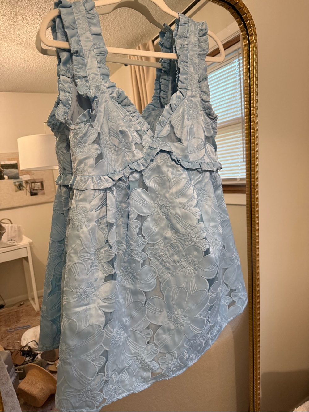 For Love & Lemons Light Blue Ruffle Mini Dress - Picture 3 of 4